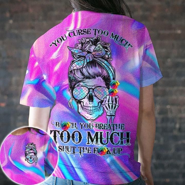 Colorful Skull Girl 3D T-shirt You Curse Too Much PAN3TS0053