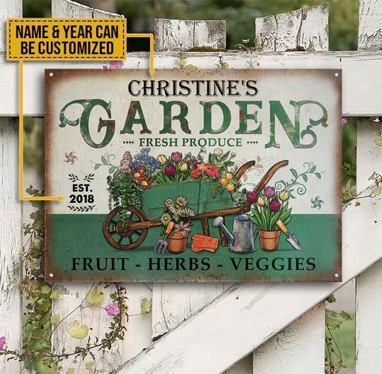 Personalized Flower Garden Metal Sign Fresh Produce