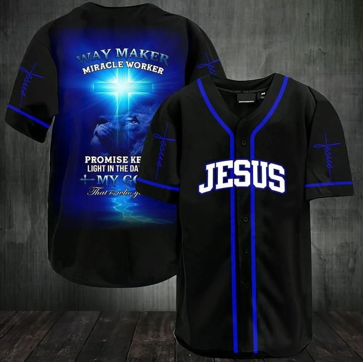 Jesus Cross Lion Baseball Jersey Shirts Way Maker Miracle Worker