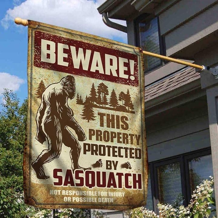 Bigfoot Walking Flag Beware This Property Protected By Sasquatch PANFLAG0034