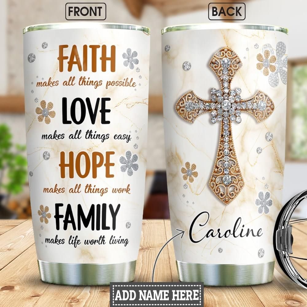 Personalized Cross Flower Tumbler Faith Love Hope