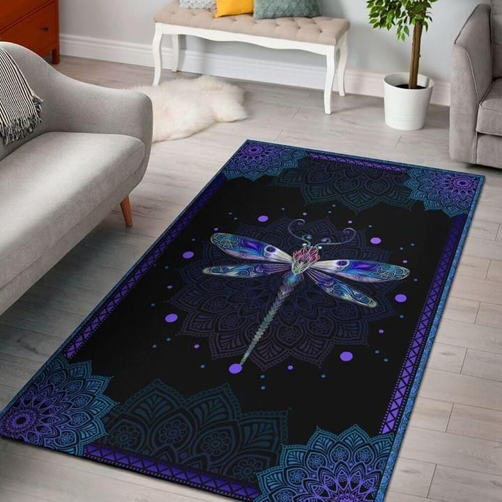 Floral Pattern Dragonfly Purple Rug