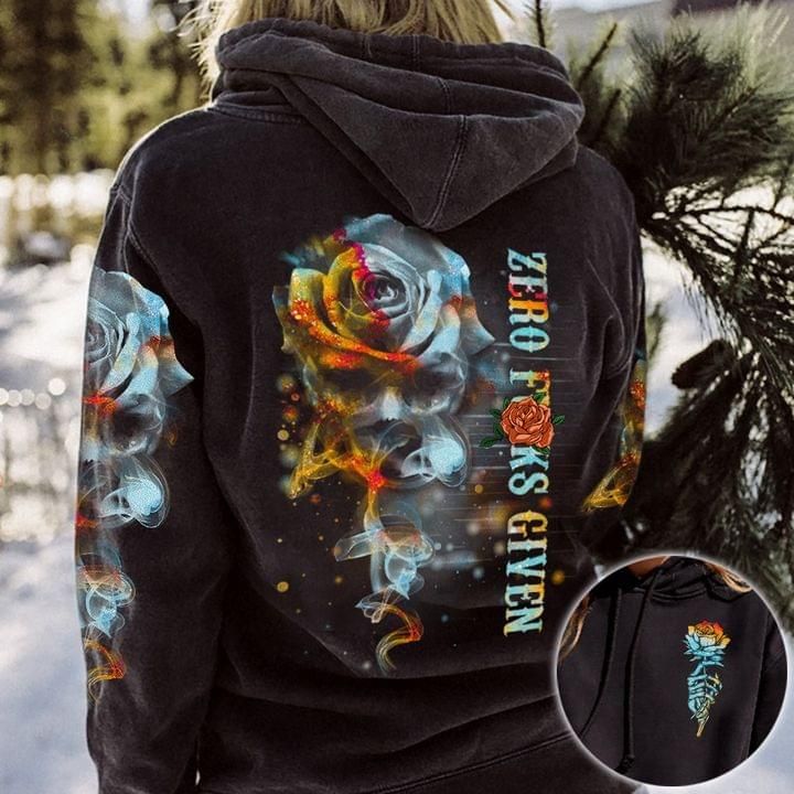 Rose Skull Reflection 3D Hoodie Zero Fuck Given