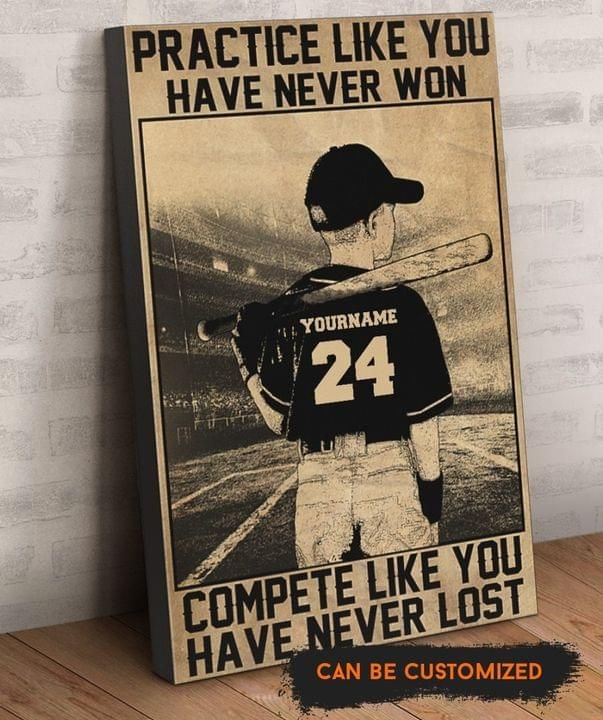 Personalized Baseball Boy Canvas Wall Art Practice Like You Have Never Won PAN
