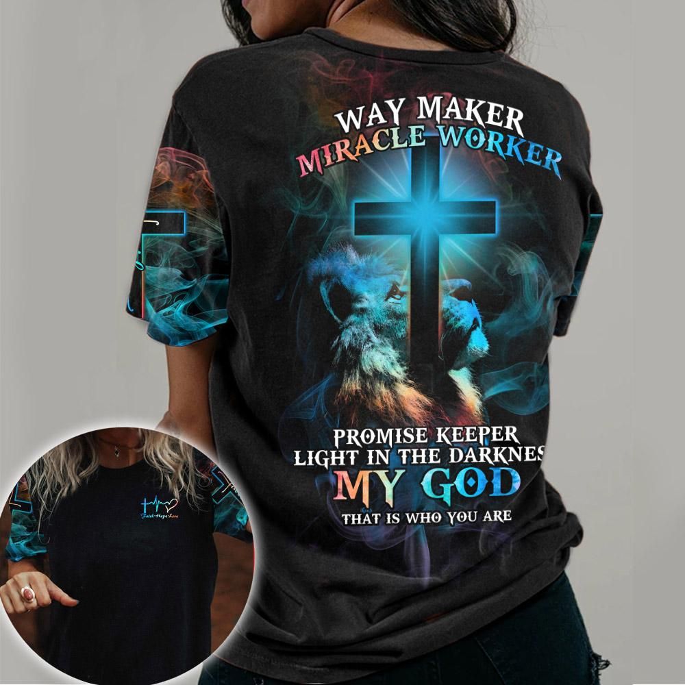 Lion Jesus Cross 3D T-shirt Way Maker Miracle Worker PAN3TS0027
