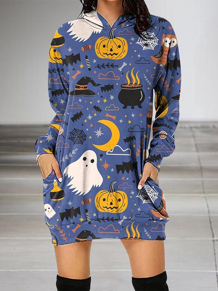 Ghost Pumpkin Halloween Witch Hoodie Dress PANHDR0001