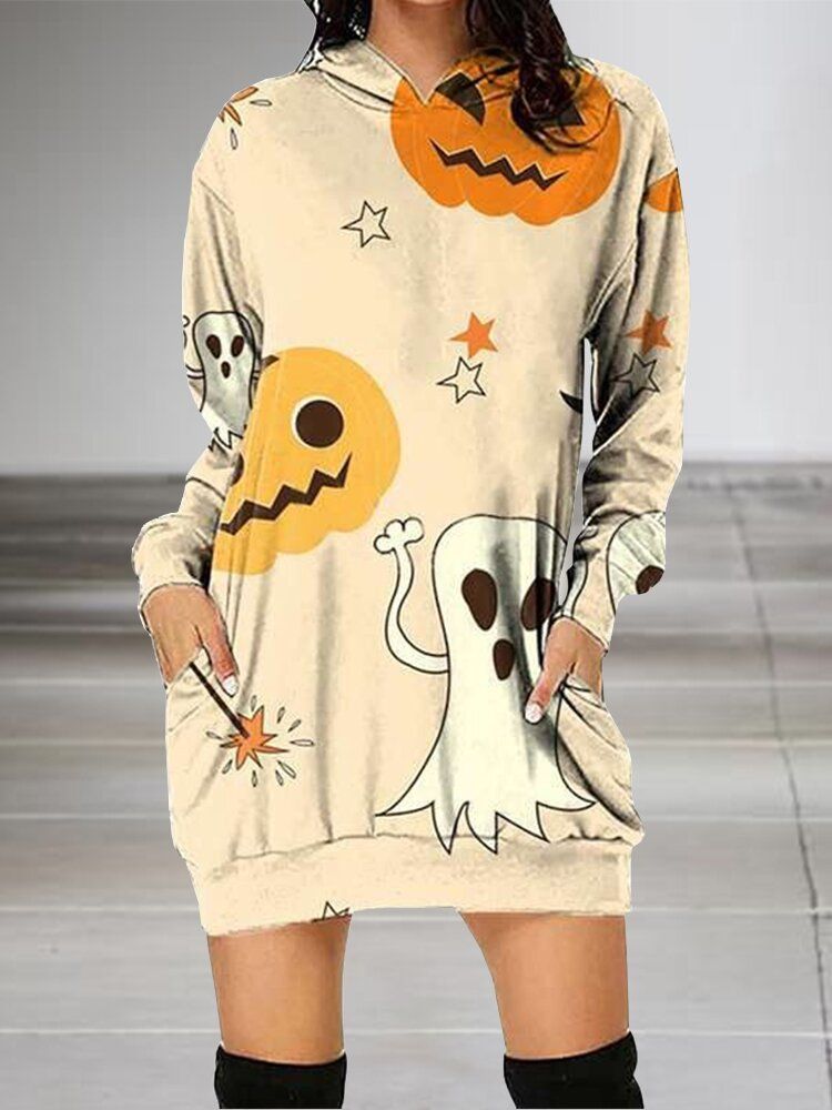 Ghost Pumpkin Halloween Hoodie Dress