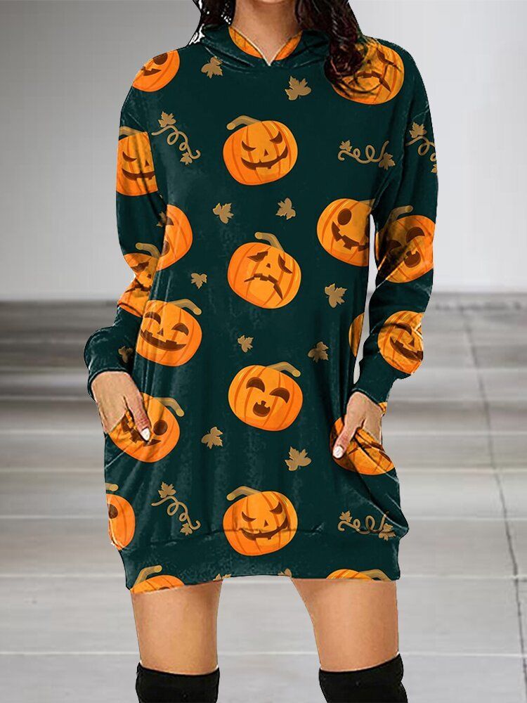 Pumpkin Pattern Halloween Hoodie Dress
