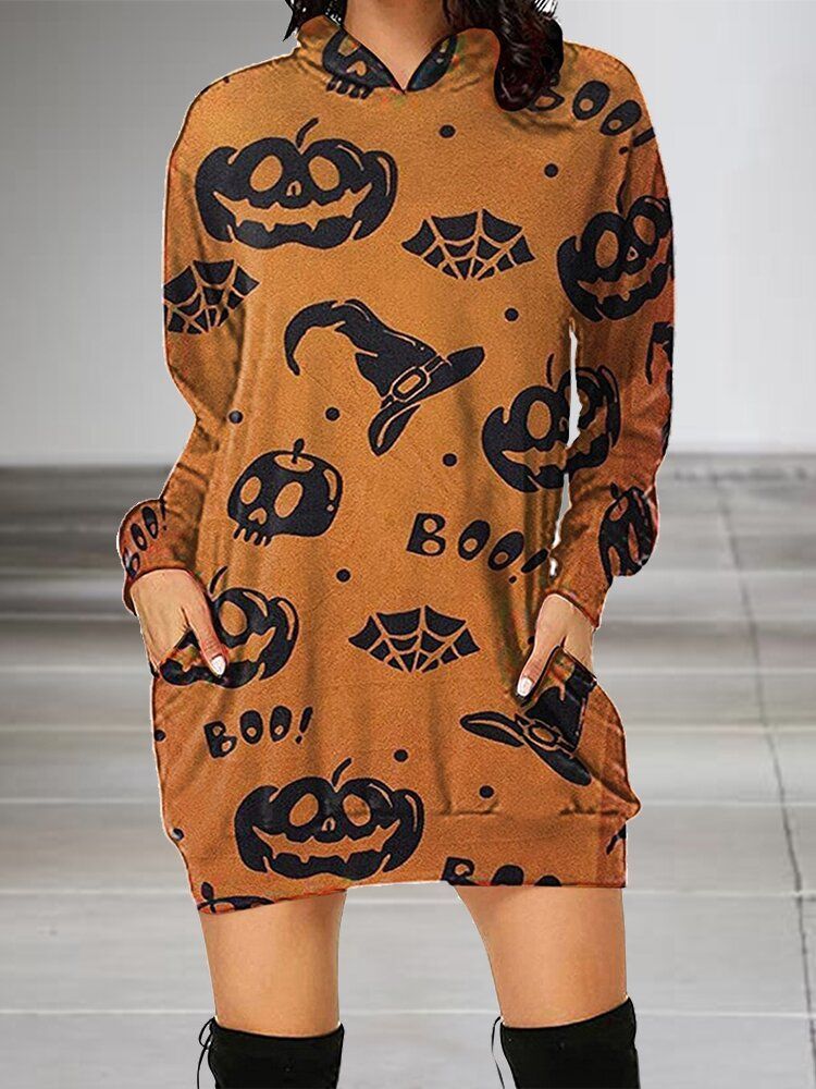 Pumpkin Witch Hat Halloween Hoodie Dress