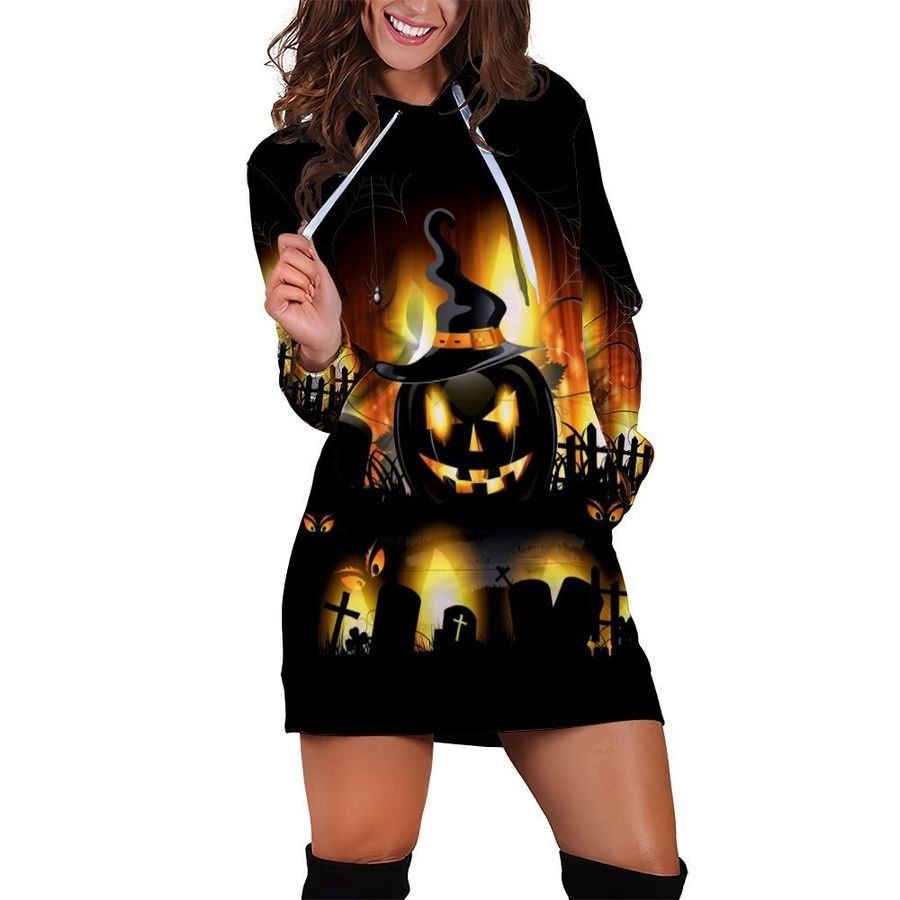 Black Pumpkin Halloween Hoodie Dress PANHDR0015