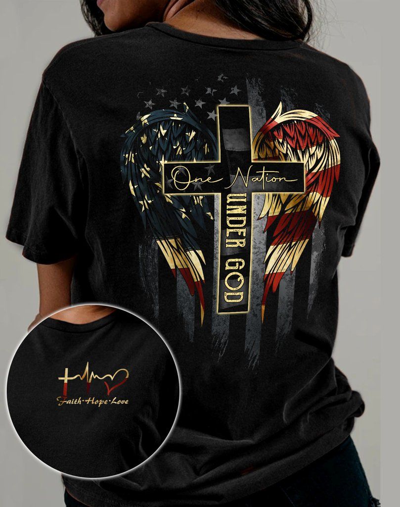 Jesus Cross American Wing T-shirt One Nation Under God