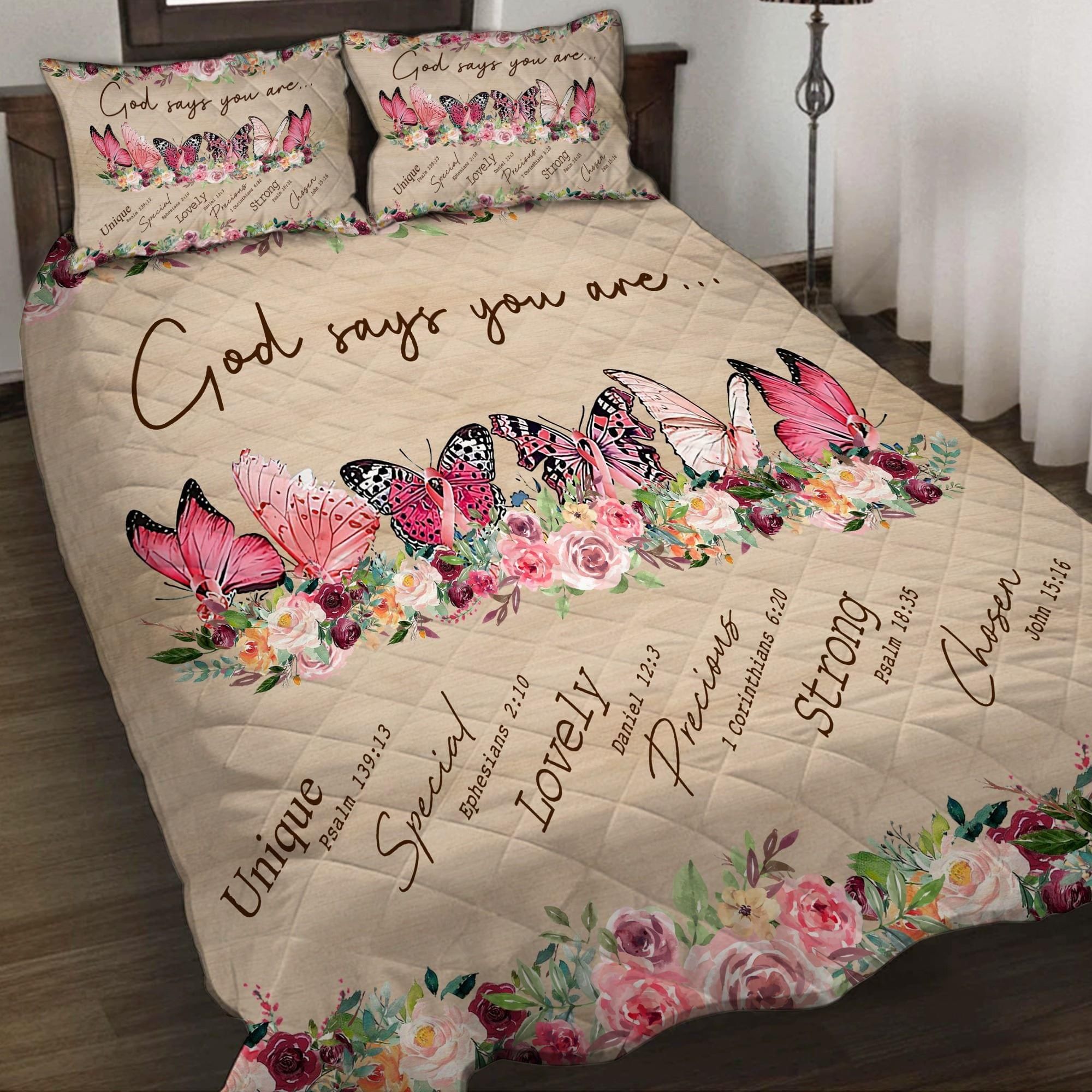 Breast Cancer Butterfly Quilt Set God Says You Are