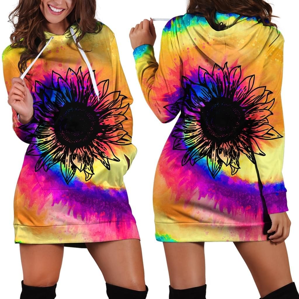 Sunflower Rainbow Hoodie Dress