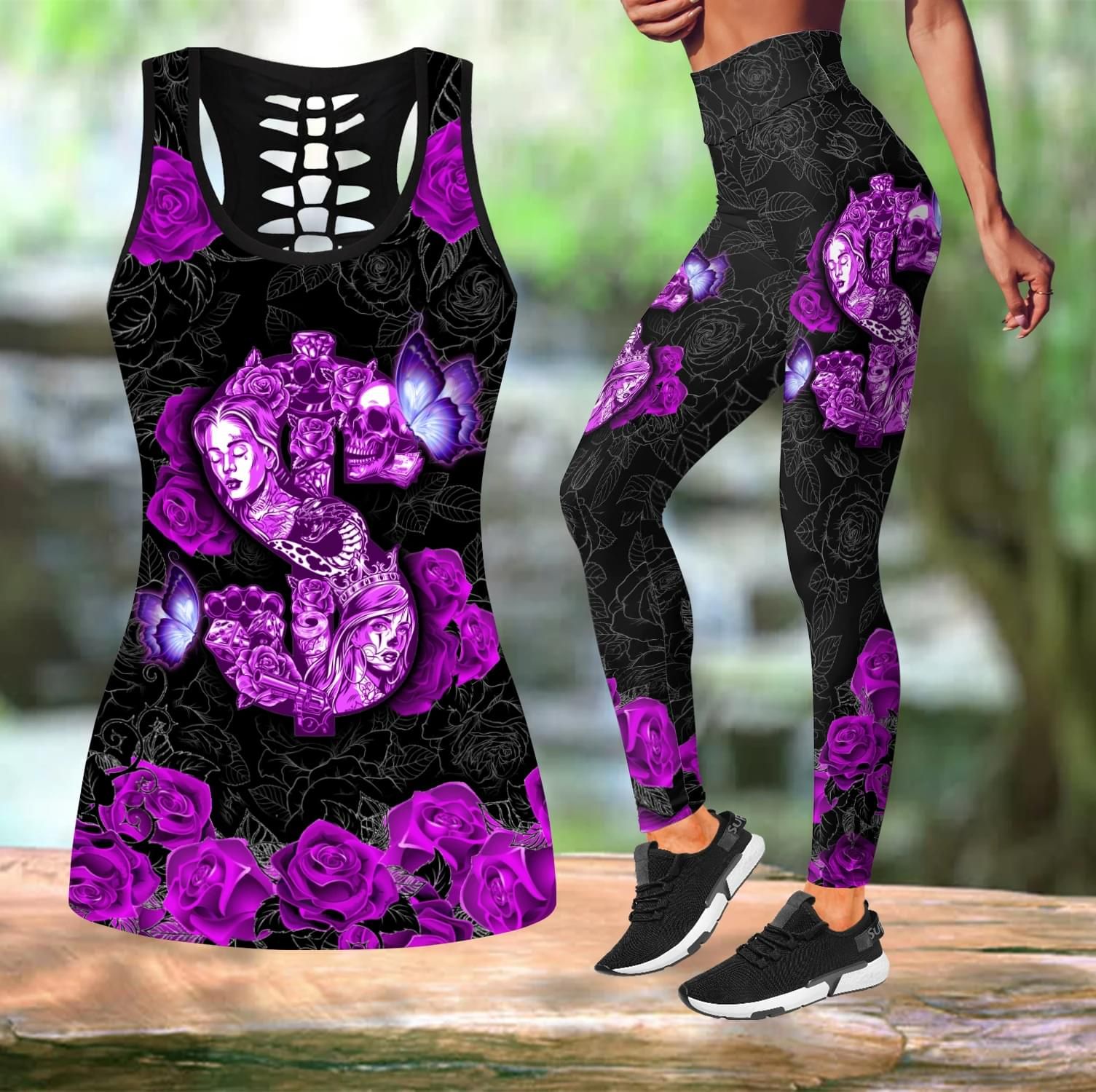 Money Rose Butterfly Tank Top And Leggings