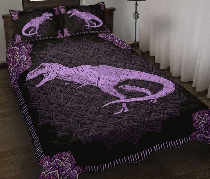 T Rex Dinosaur Mandala Purple Quilt Set