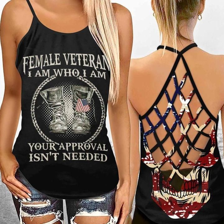 Female Veteran Criss-Cross Tank Top Your Approval Isn't Needed PANCRC0010