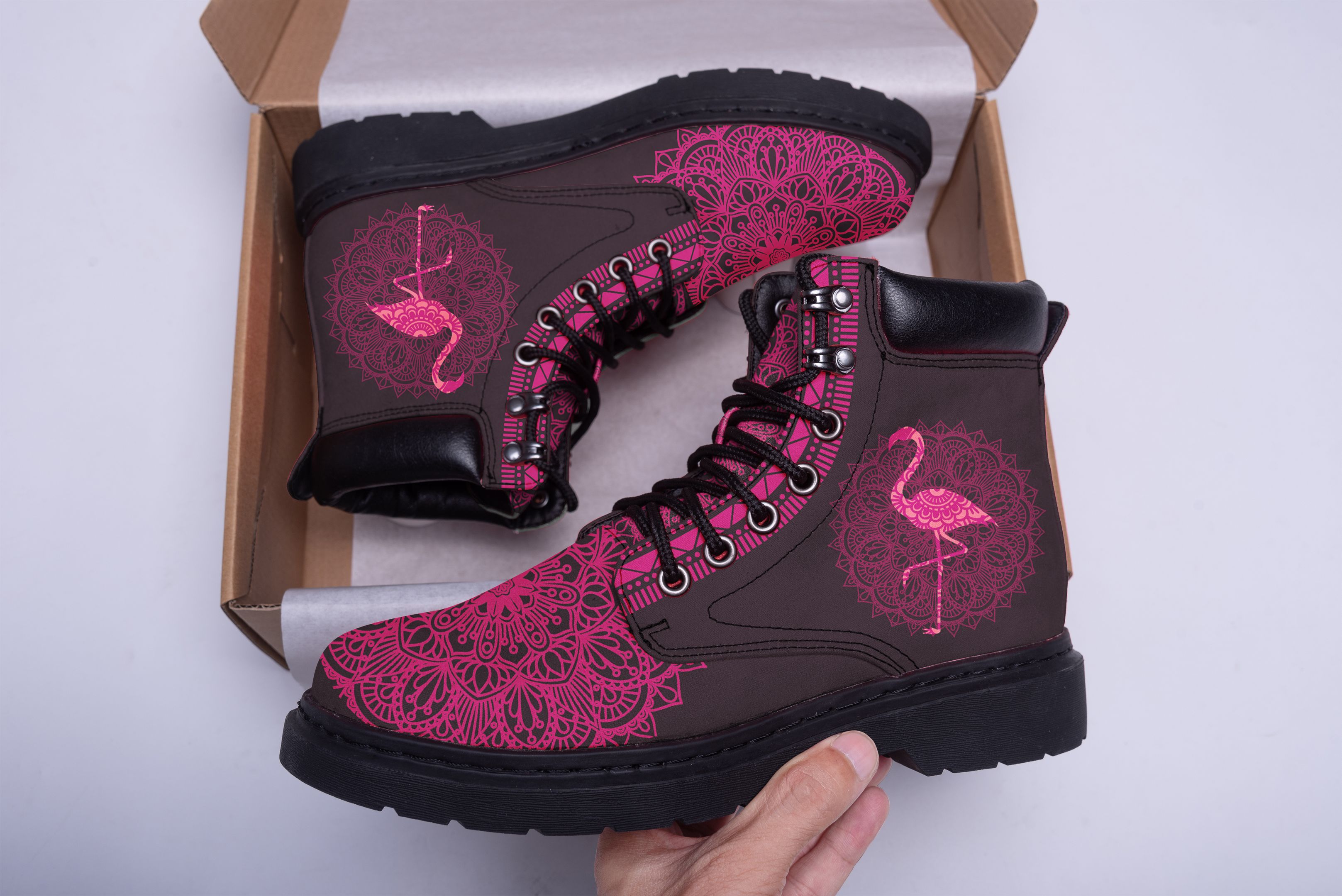Flamingo Printed On Mandala Pink Classic Boots Shoes PANCBO0061