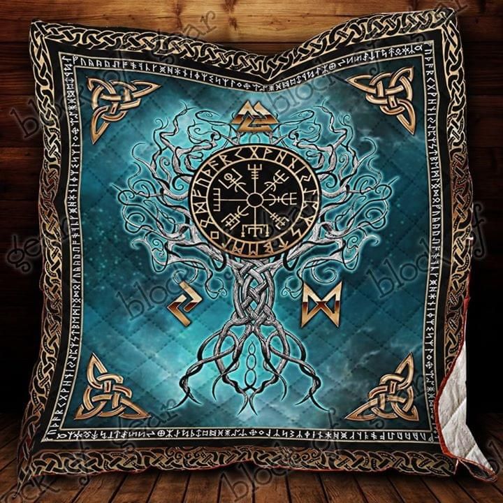 Celtic Tree Of Life Blue Pattern Quilt