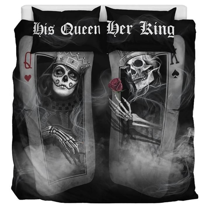 Gift For Couple Sugar Skull Card Bedding Set His Queen Her King
