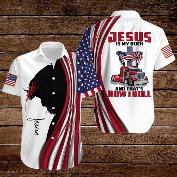Trucker Christian Hawaiian Shirt Jesus Is My Rock And That's How I Roll