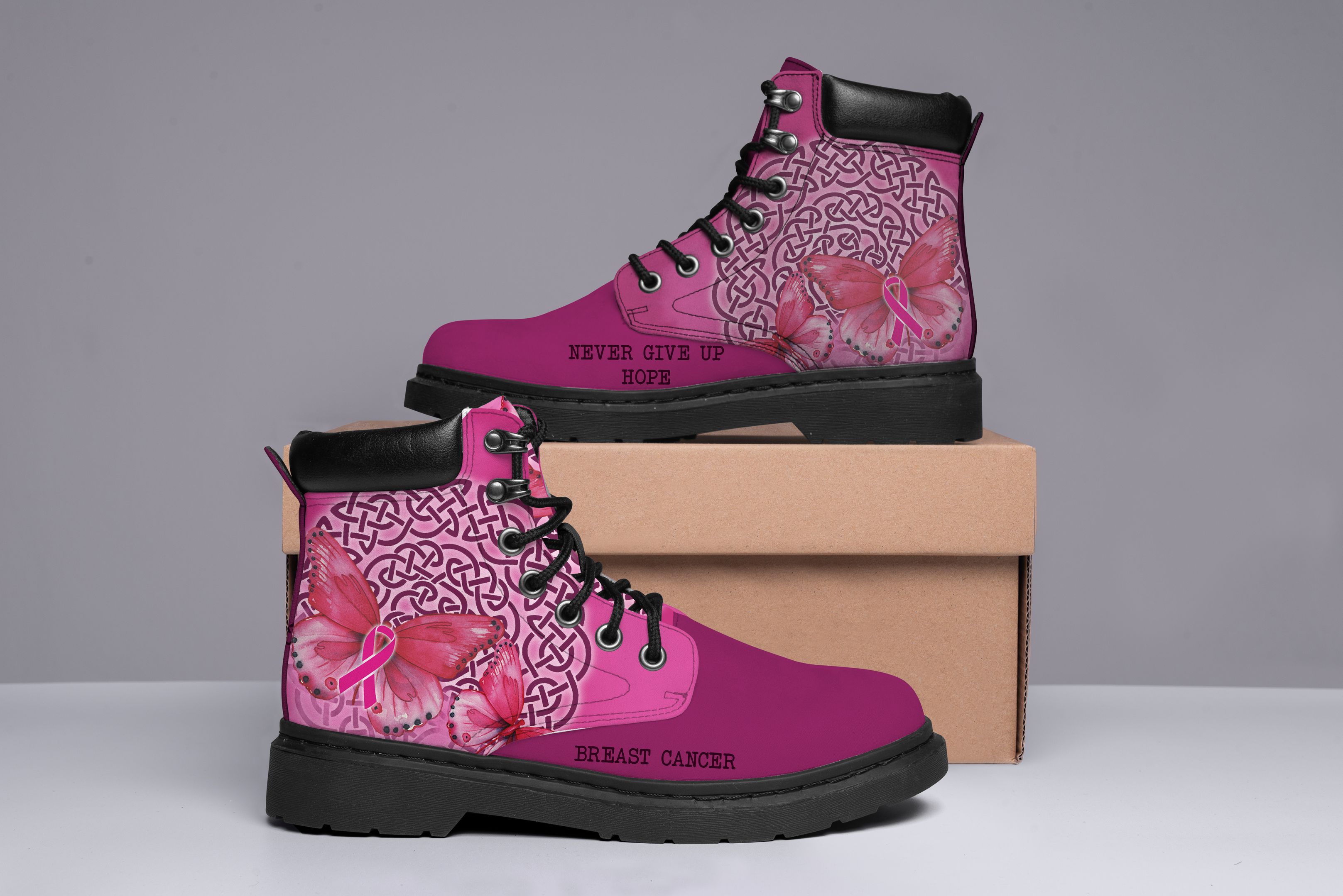 Heaven Give Up Hope Breast Cancer Pink Classic Boots Shoes PANCBO0003