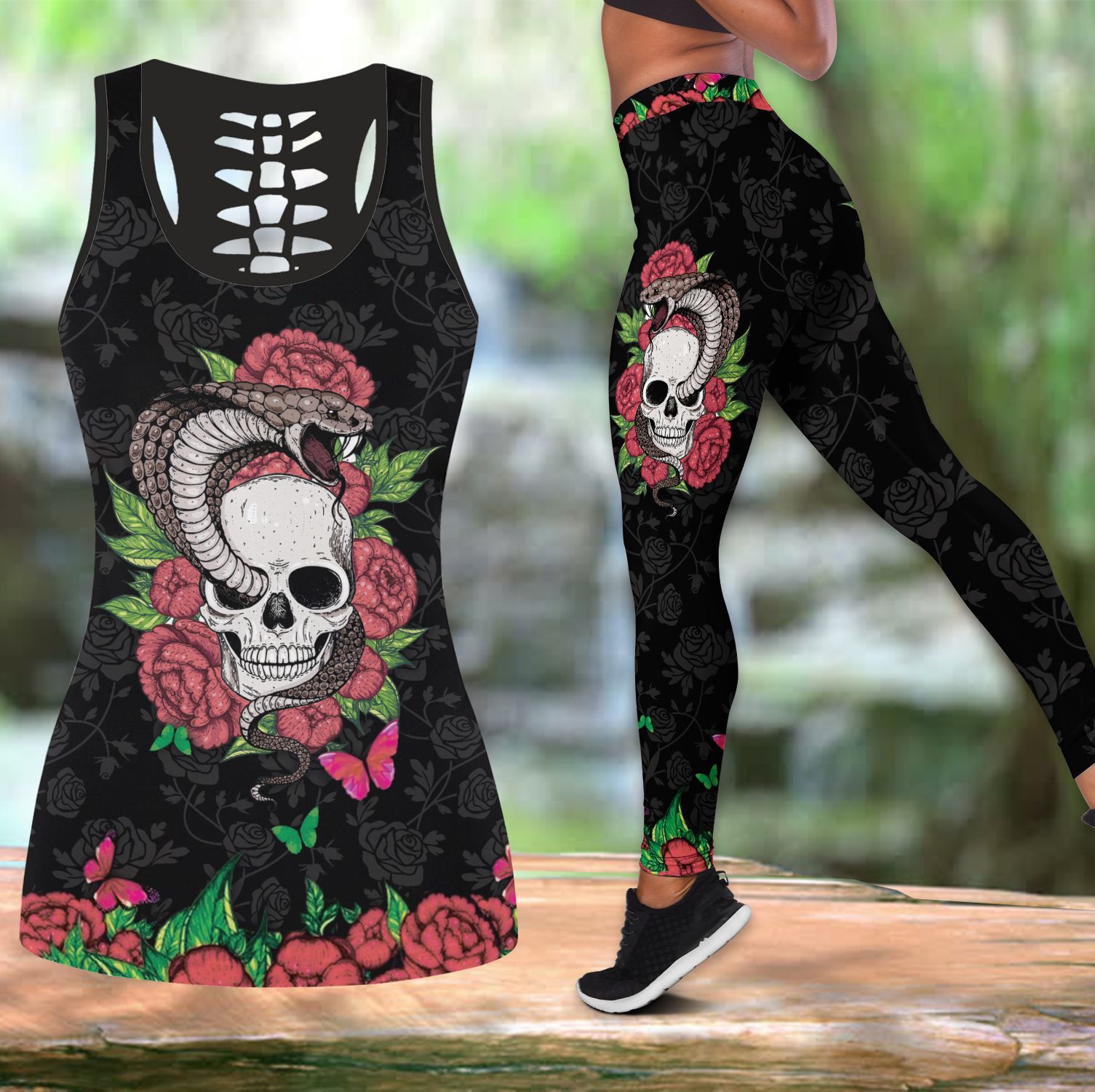 Snake Love Skull 3d all over printed tanktop & legging outfit for women PAN3DSET0033