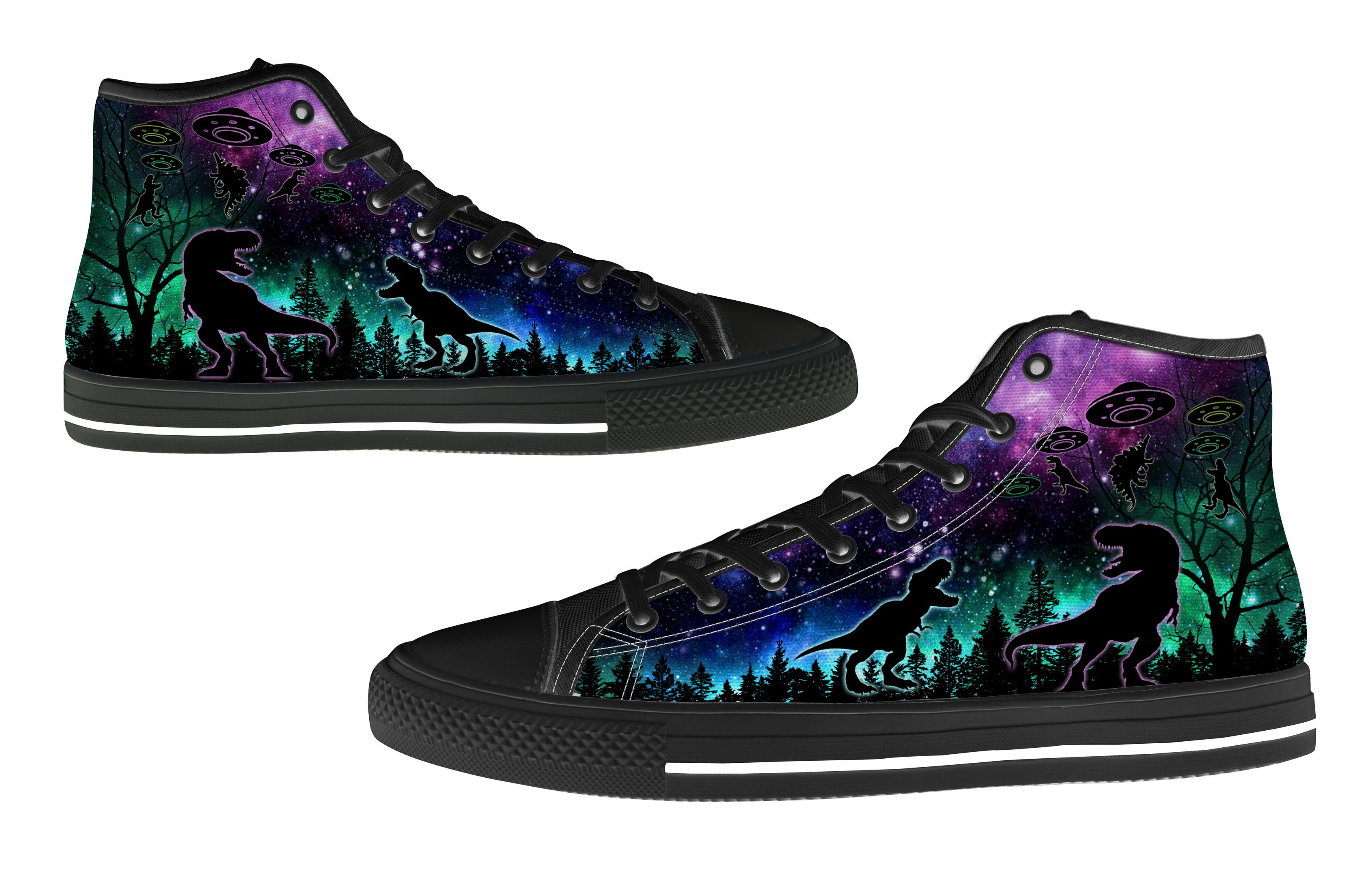 Dinosaur Alien Abduction Funny Ufo High Top Shoes PANHTS0002
