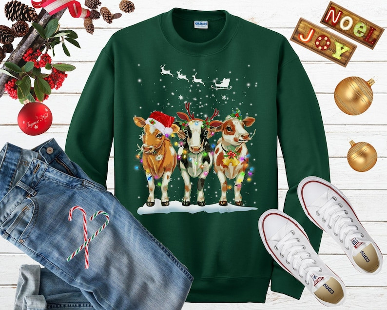 Cow Christmas Lights Ugly Christmas Sweater