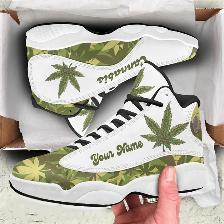 Personalized Cannabis Green Jordan 13 Shoes PAN