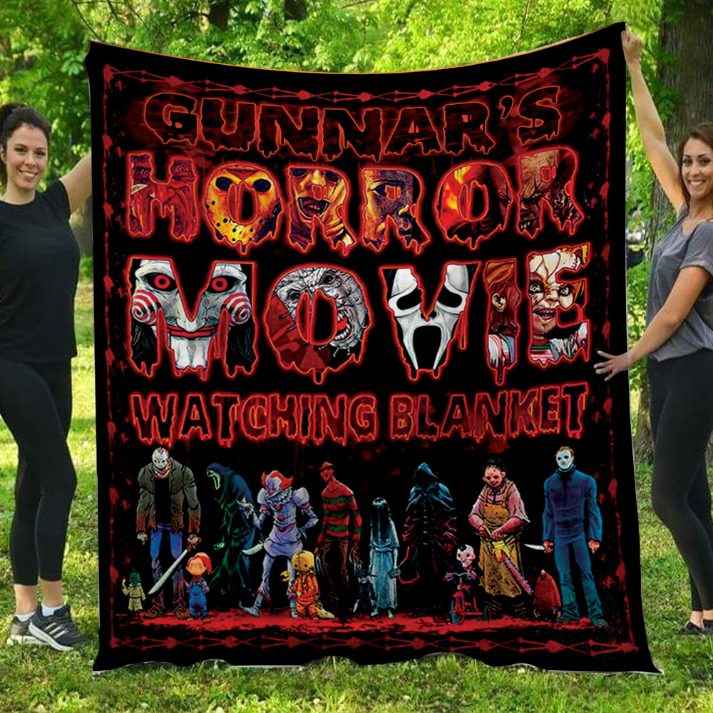 Personalized Horror Movie Watching Halloween Fleece Blanket PANBL0035