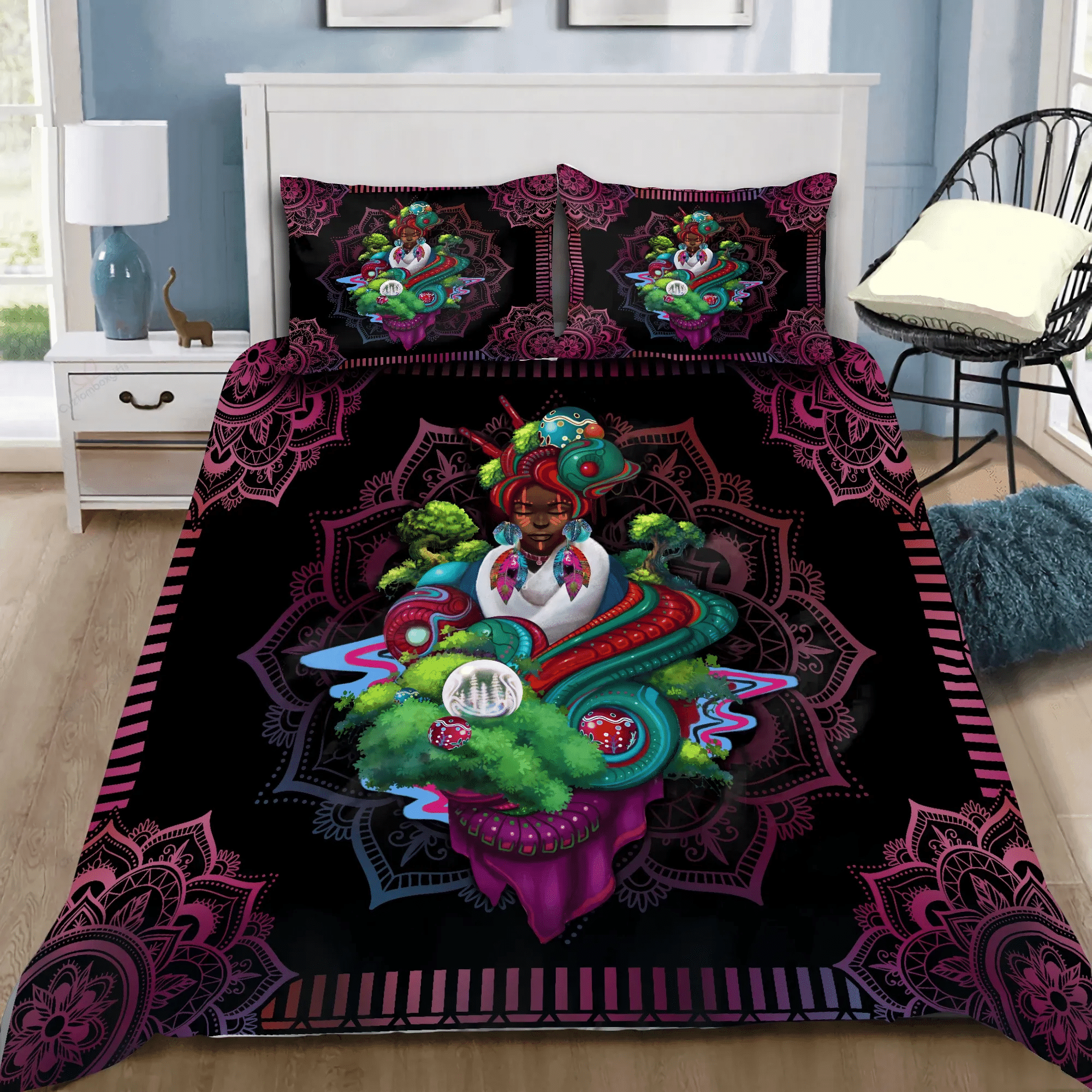 African Girl Mandala Pattern Deluxe Bedding Set