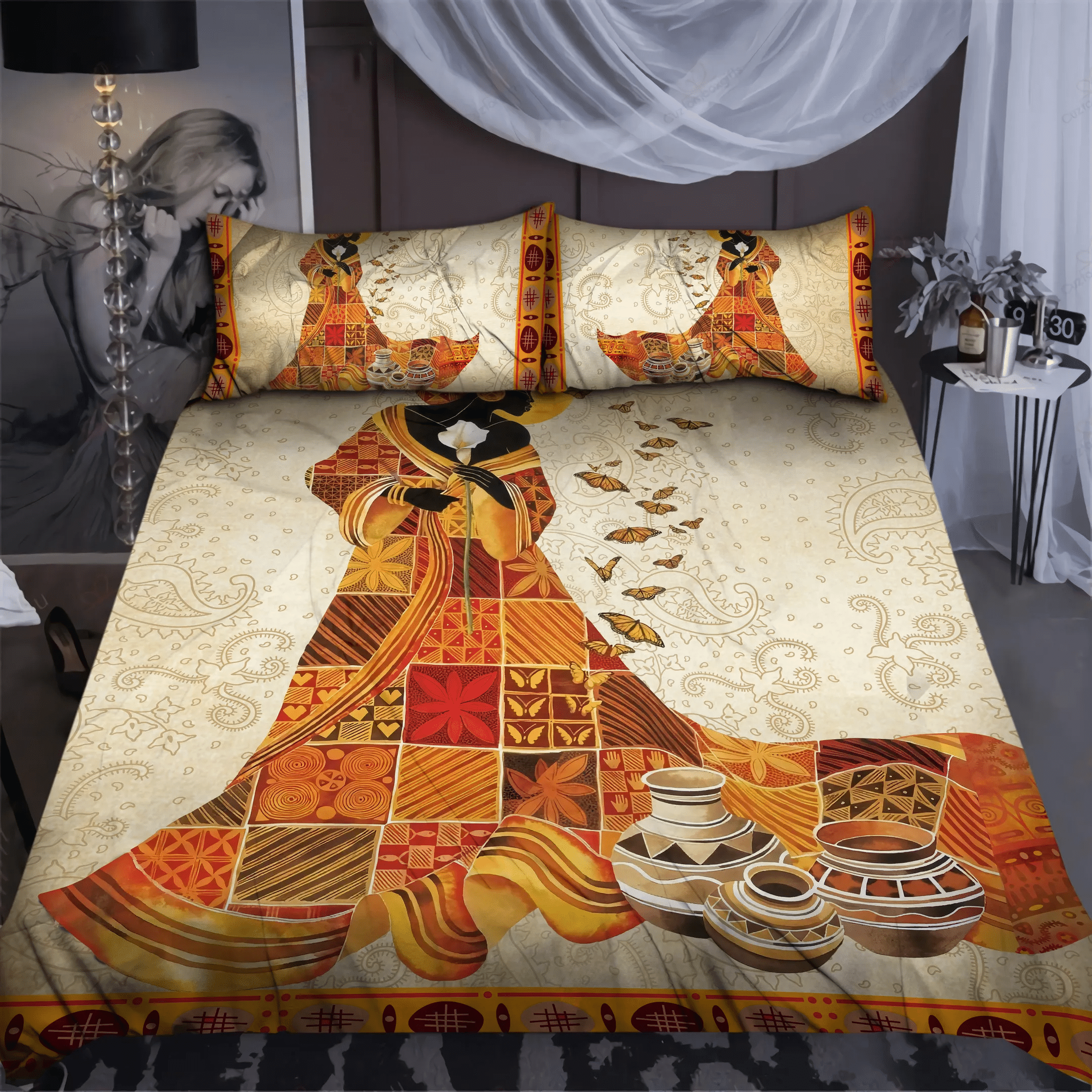 African Girl And Butterfly Bedding Set