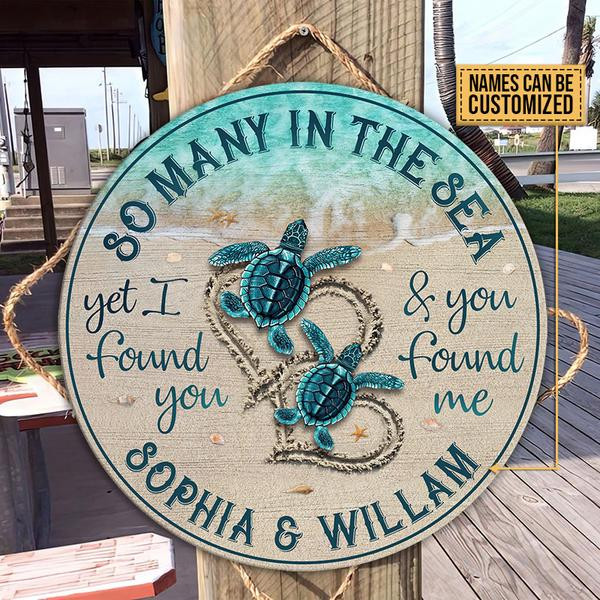 Personalized Valentine Gift For Couple Sea Turtle Wood Circle Sign