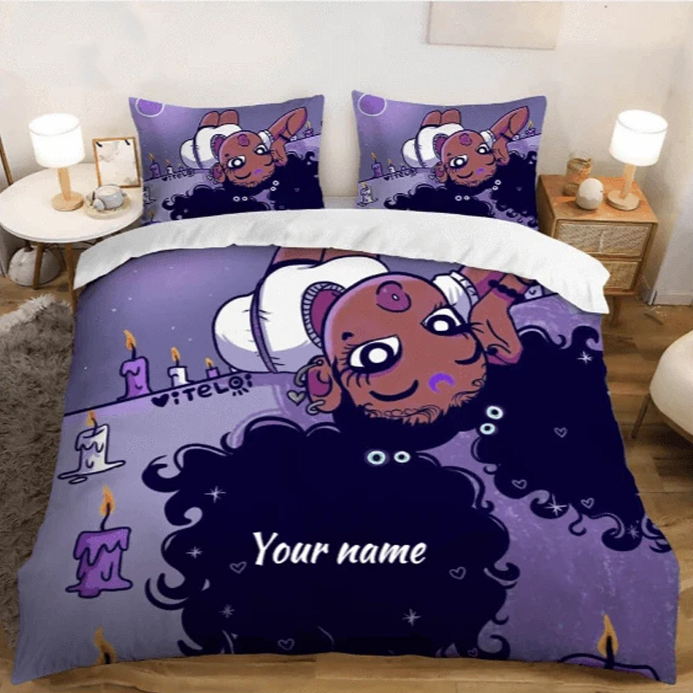 Personalized Purple Candle Black Girl Custom Names Bedding Set PANBED0031