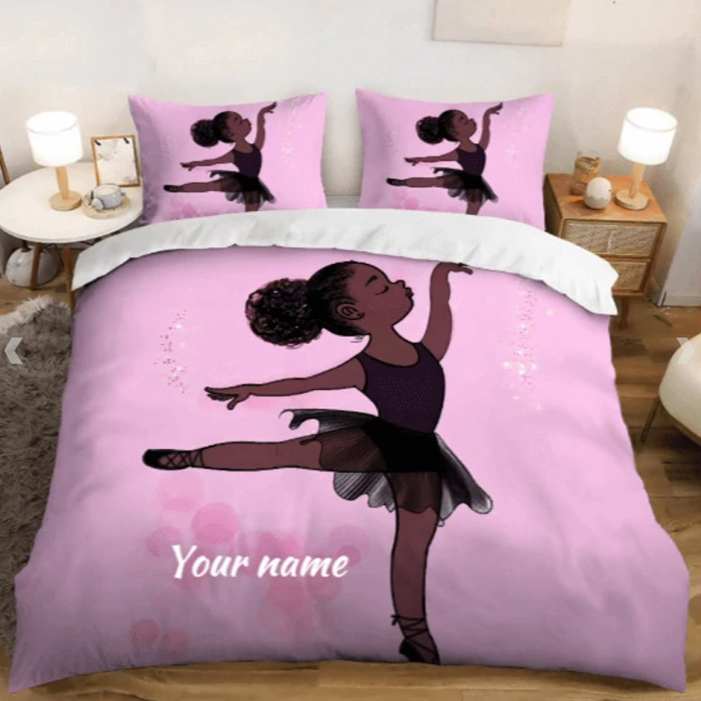 Personalized Black Cute Ballet Girl Custom Names Bedding Set