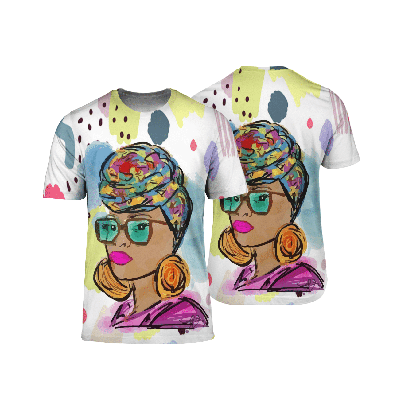 Headwrap Colorful Black Woman African American 3D T-Shirt