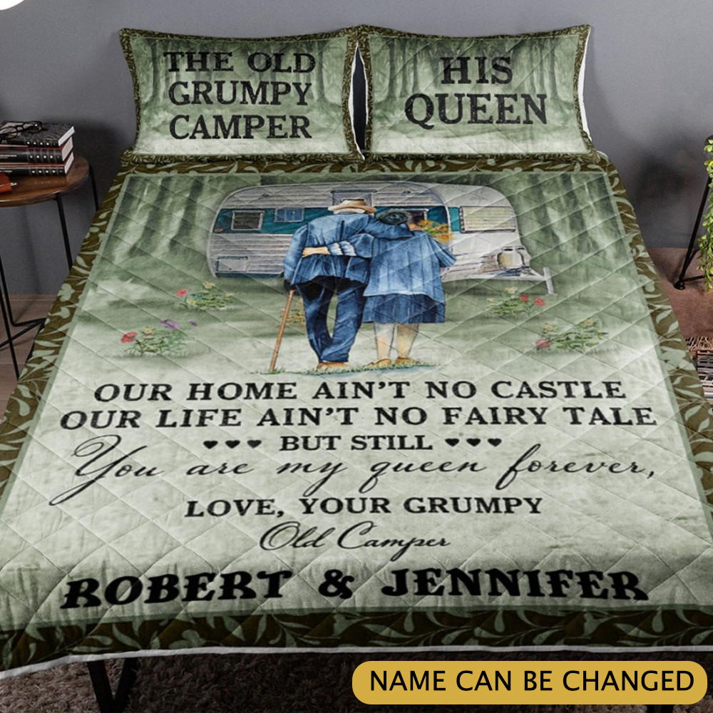 Personalized Valentine Gift For Old Couple Camping Quilt Set