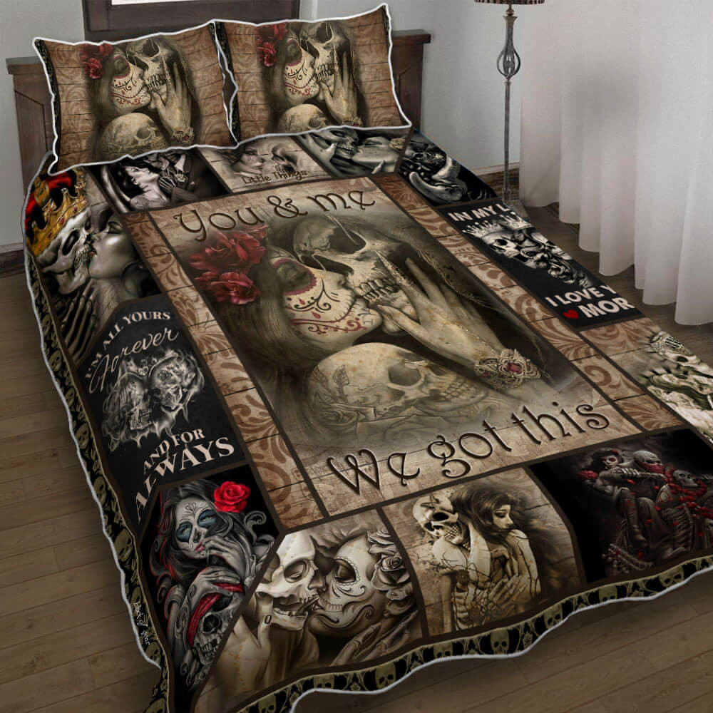 You And Me We Got This Couple Sugar Skull Quilt Set PAN