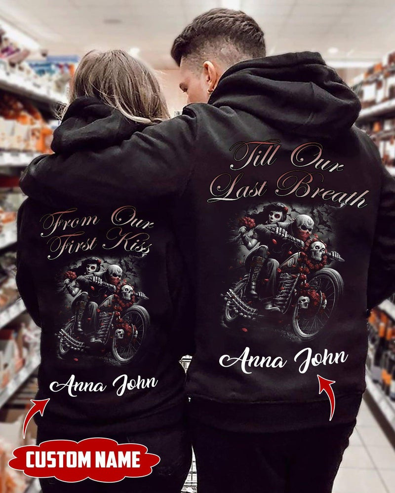 Personalized Till Our Last Breath Skull Biker Couple Hoodie
