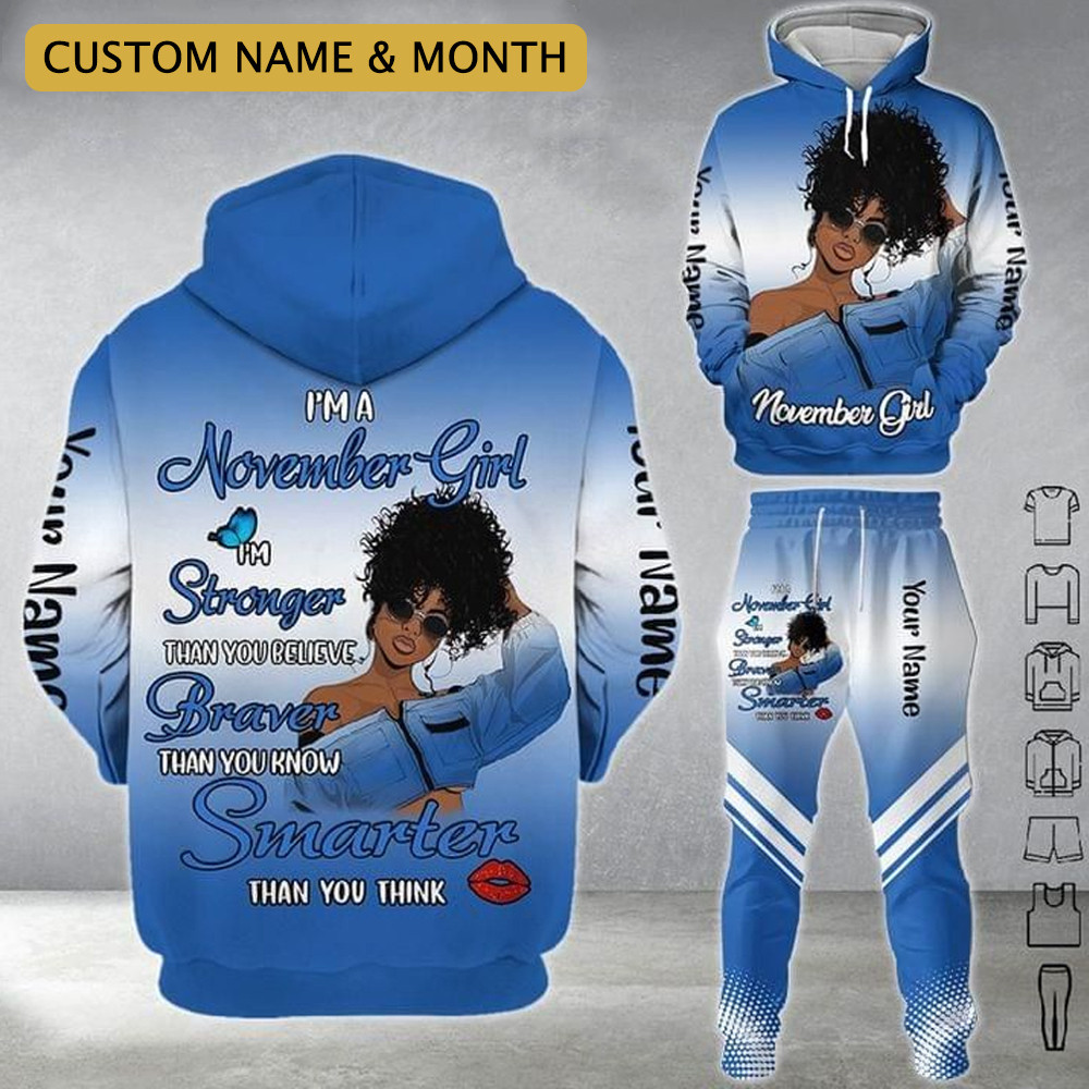 Personalized Black Girl Birthday Month Hoodie & Long Pants I'm A November Girl PAN3DSET0129