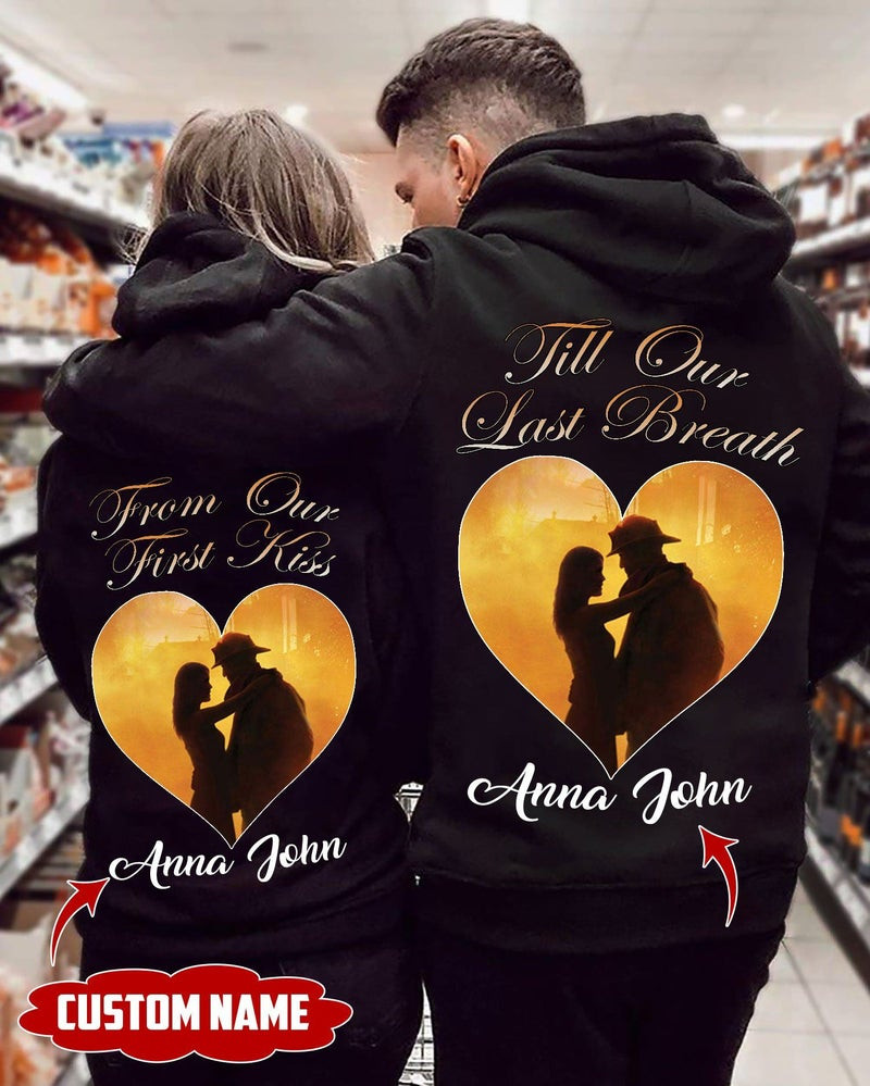 Personalized Till Our Last Breath Firefighter Couple Hoodie
