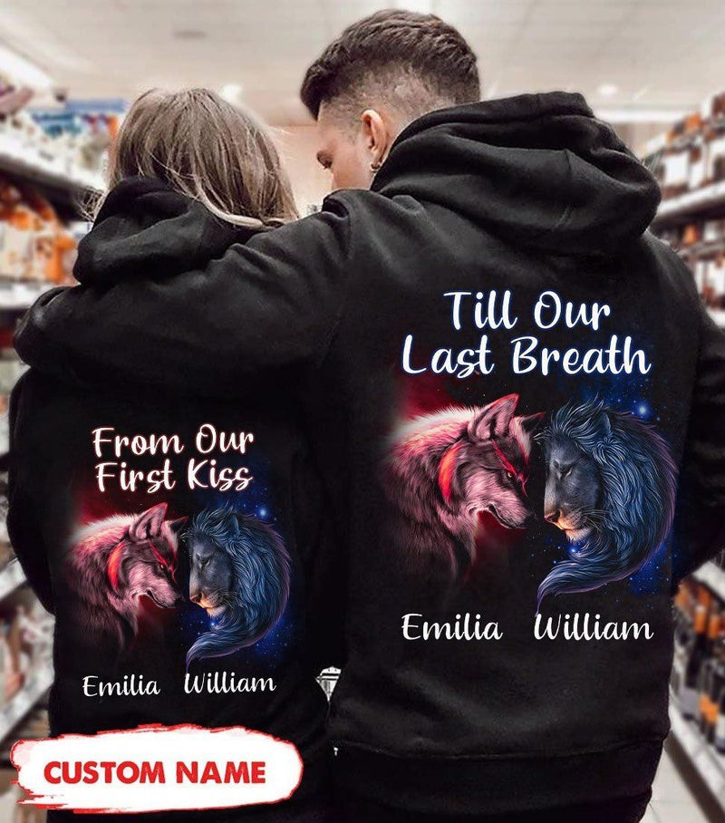 Personalized Till Last Breath Wolf and Lion Couple Hoodie