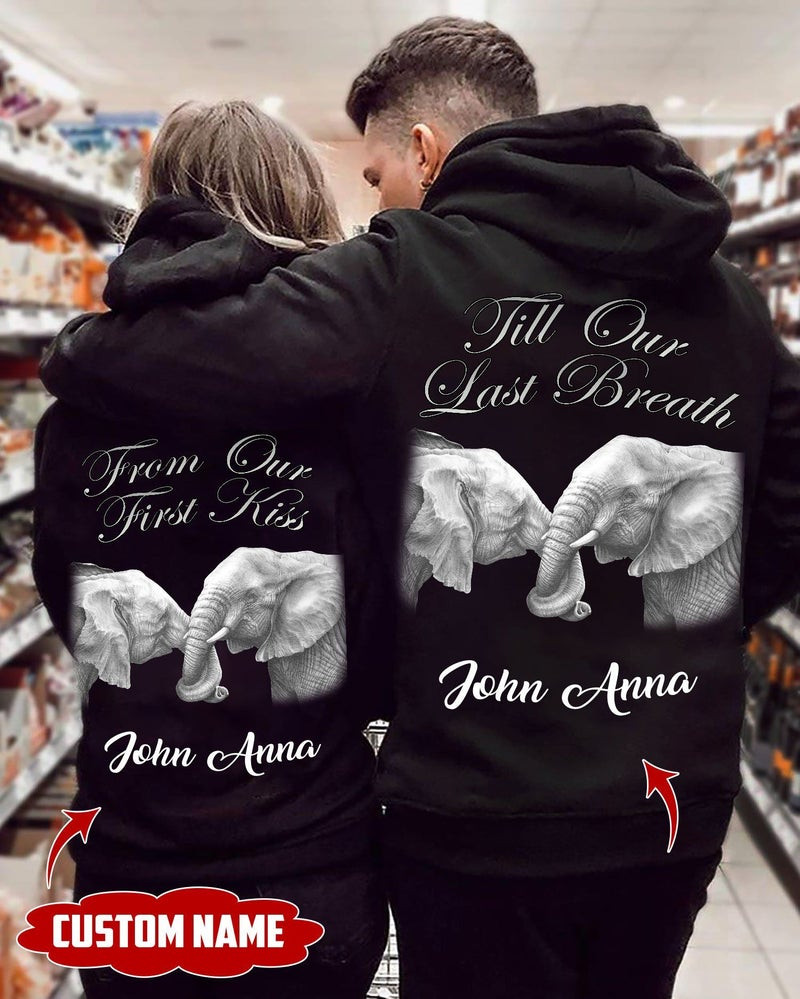 Personalized Till Our Last Breath Elephants Couple Hoodie