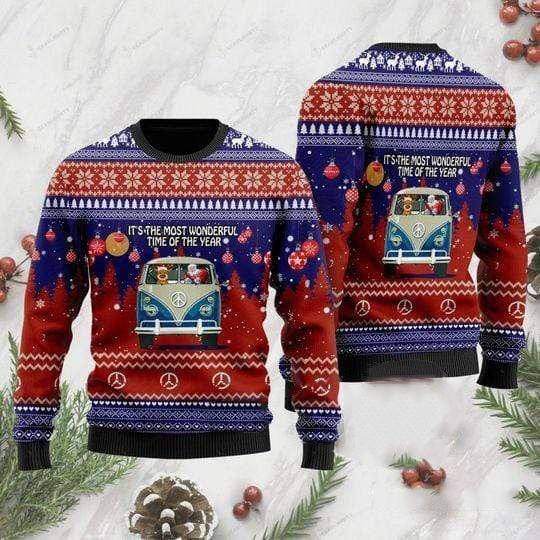 It'S The Most Wonderful Time Of The Year Santa Claus In Hippie Car Ugly Sweater