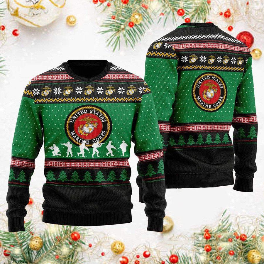 US Marine Corps Green Christmas Sweater