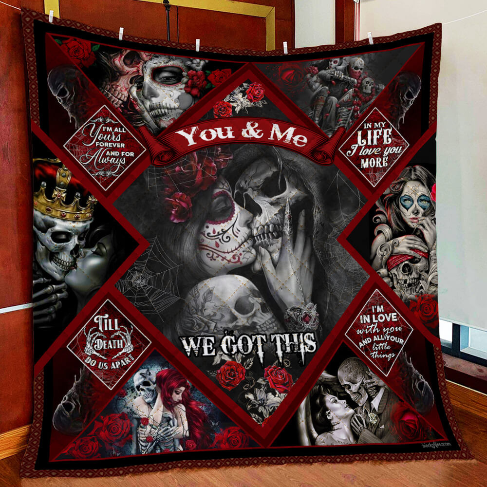 You And Me We Got This Couple Sugar Skull Quilt PAN