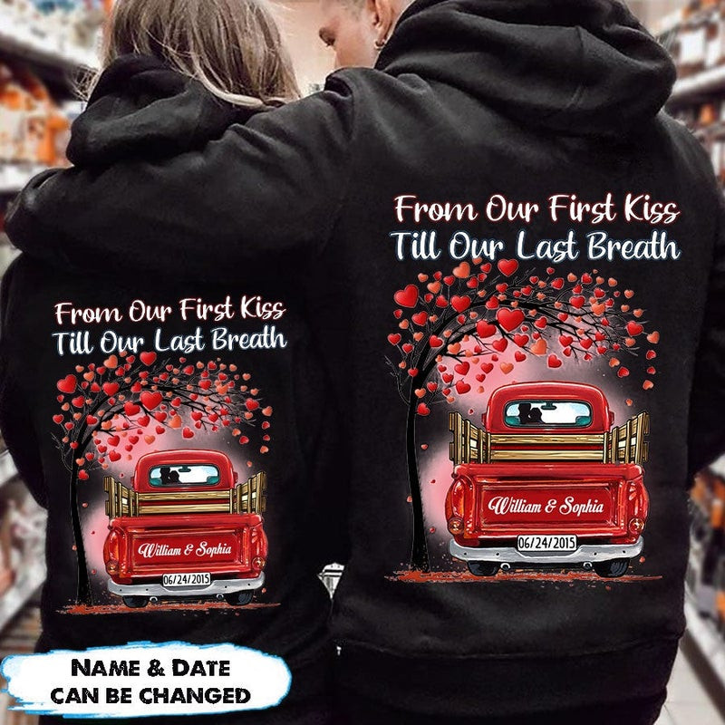Personalized Till Our Last Breath Red Truck Couple Hoodie