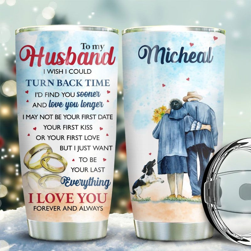 Old Couple Border Collie Personalized Stainless Steel Tumbler