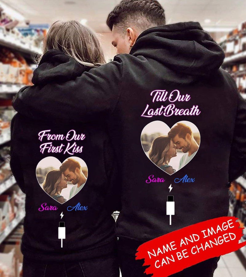 Personalized Till Our Last Breath Heart Photo Couple Hoodie