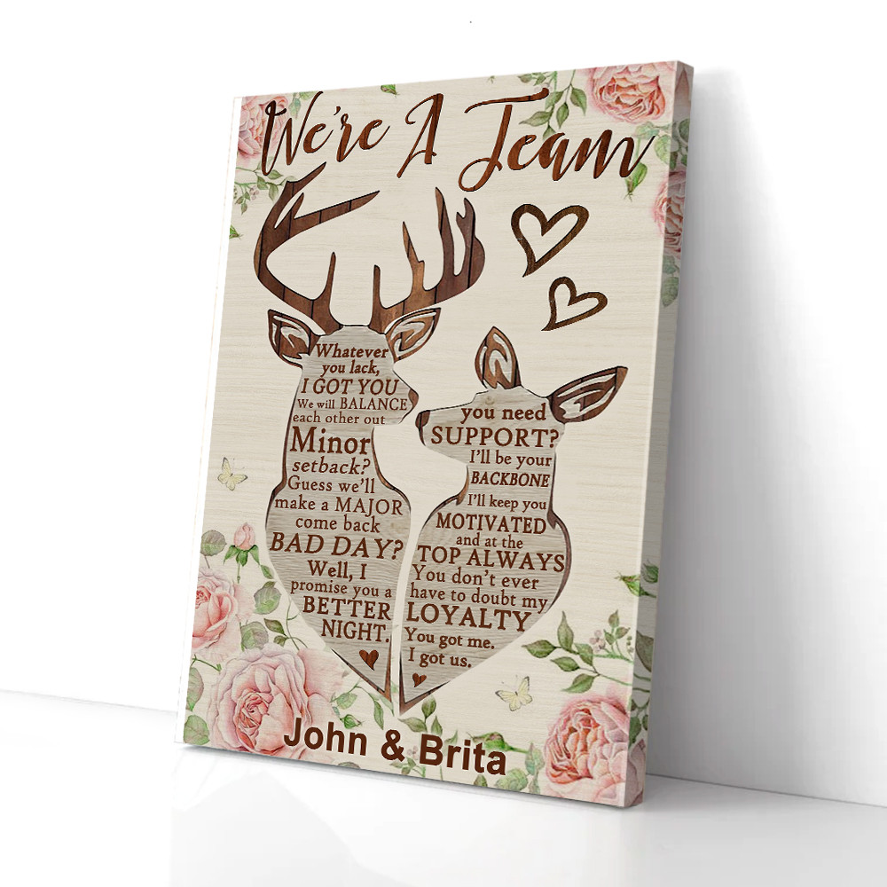 Personalized Valentine Gift For Couple We're A Team Deer Couple Canvas Prints